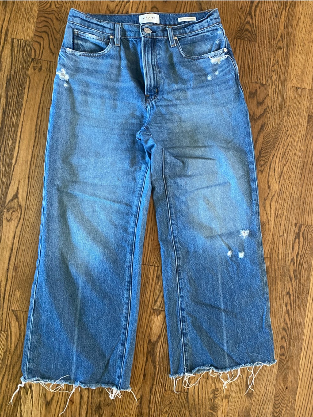 Frame Denim Light Blue Relaxed Distressed Wide Leg Jeans